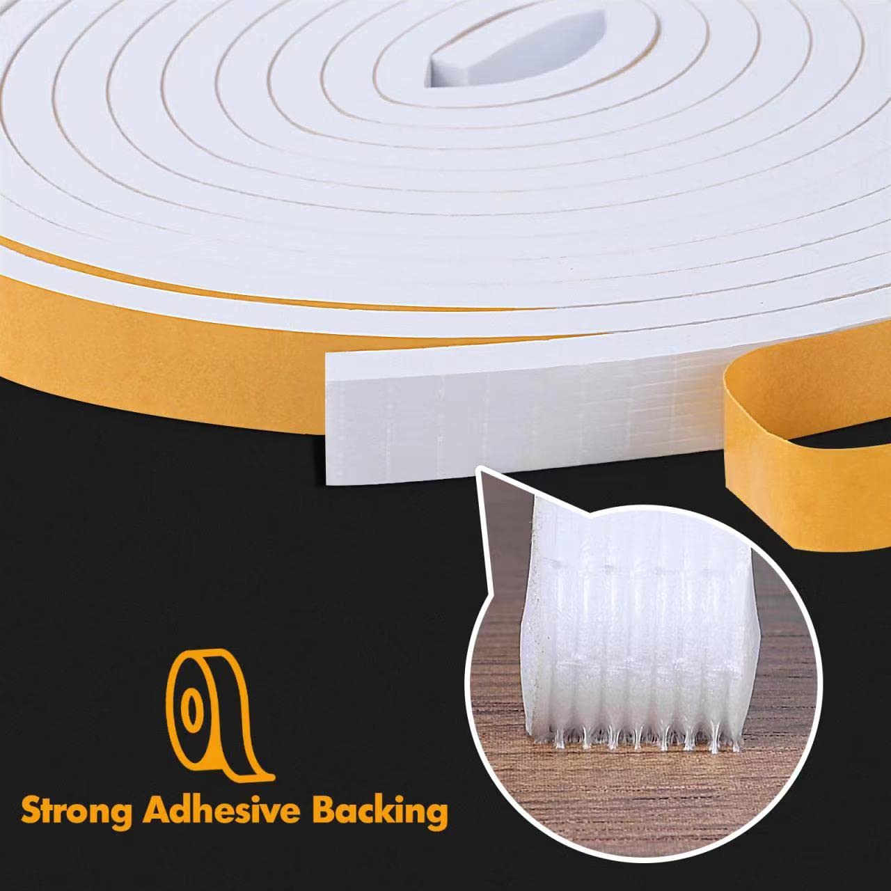 KAPOOSY Weather Stripping Foam Tape - 3/4"W X 3/8"T, 13 Ft Total (2 Rolls), Adhesive Door & Window Seal