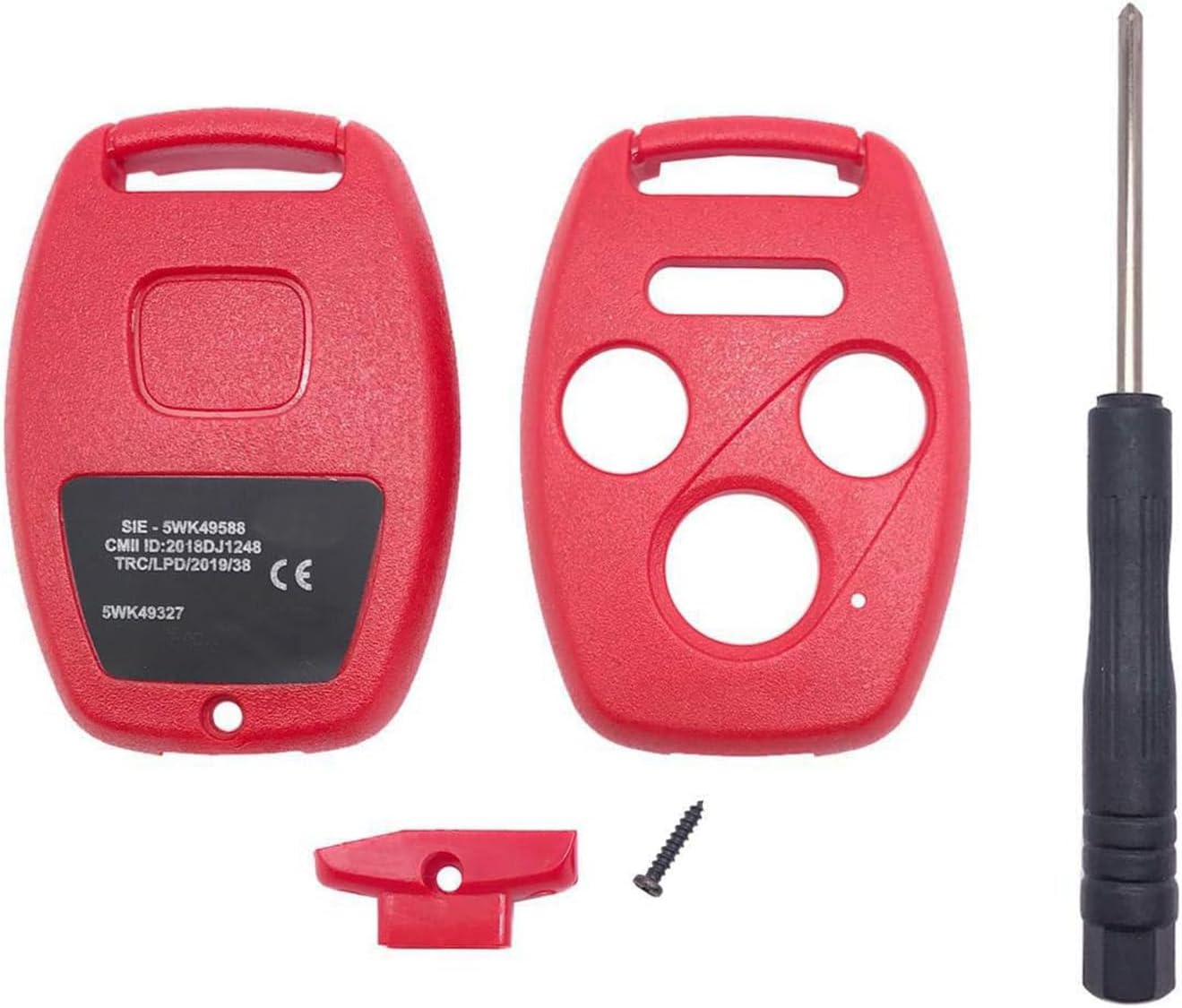 Uncut Replacement Key Fob Cover Case fit for Honda 2003-2012 Accord 2006-2013 Civic EX 2009-2015 Pilot 2005-2006 CR-V Ridgeline Oldyssey Keyless Entry Key Fob Shell ( Red)