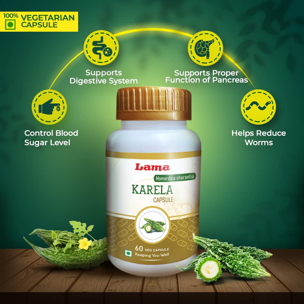Lama Karela Capsule (Momordica charantia), With Pure Natural Extracts of Karela, Helps to control blood sugar level and healthy digestion, Natural Blood Purifier for Glowing Skin (Each capsule 500 mg) - 60 Vegetarian Capsules - Image 6 thumbnail
