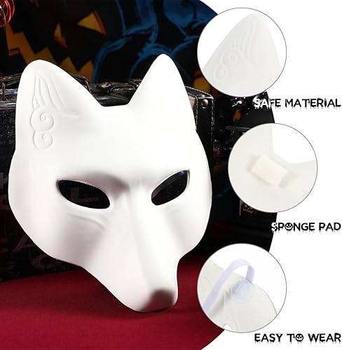 Miniatura 8 de BESTOYARD Máscara de zorro de Halloween, disfraz de mascarada, disfraz de Theria, máscara en blanco pintable japonés Kabuki Kitsune para disfraz de