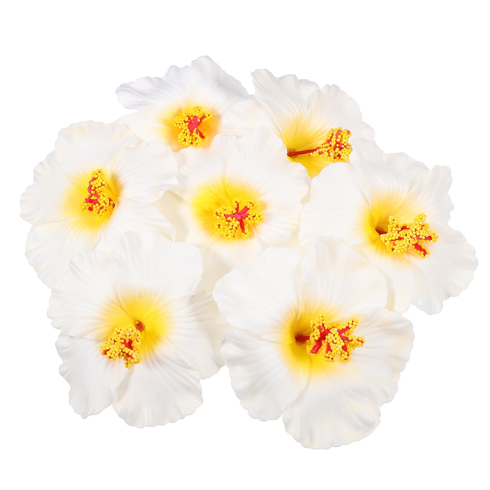 MAGICLULU 10pcs Artificial Hibiscus Flowers: Boho Flowers Simulation Floral For Women Girls Diy Headdress Material Tropical Party Favors White