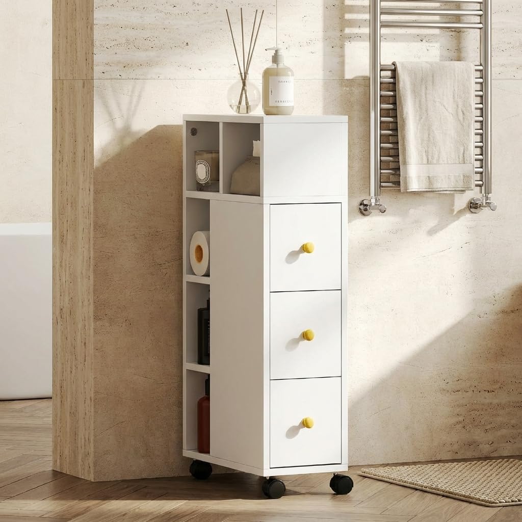 Mobile Bango Salvaspazio Mobiletto 3 Cassetti e Ripiani Moderno Dimensioni 20x40x80 cm Bianco