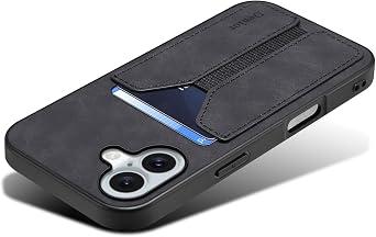 Kowauri Card Holder Case for iPhone 16, PU Leather Wallet Case with Credit Card Slot Holder Ultra Slim Shockproof Protection Phone Case for iPhone 16 6.1 inch Black