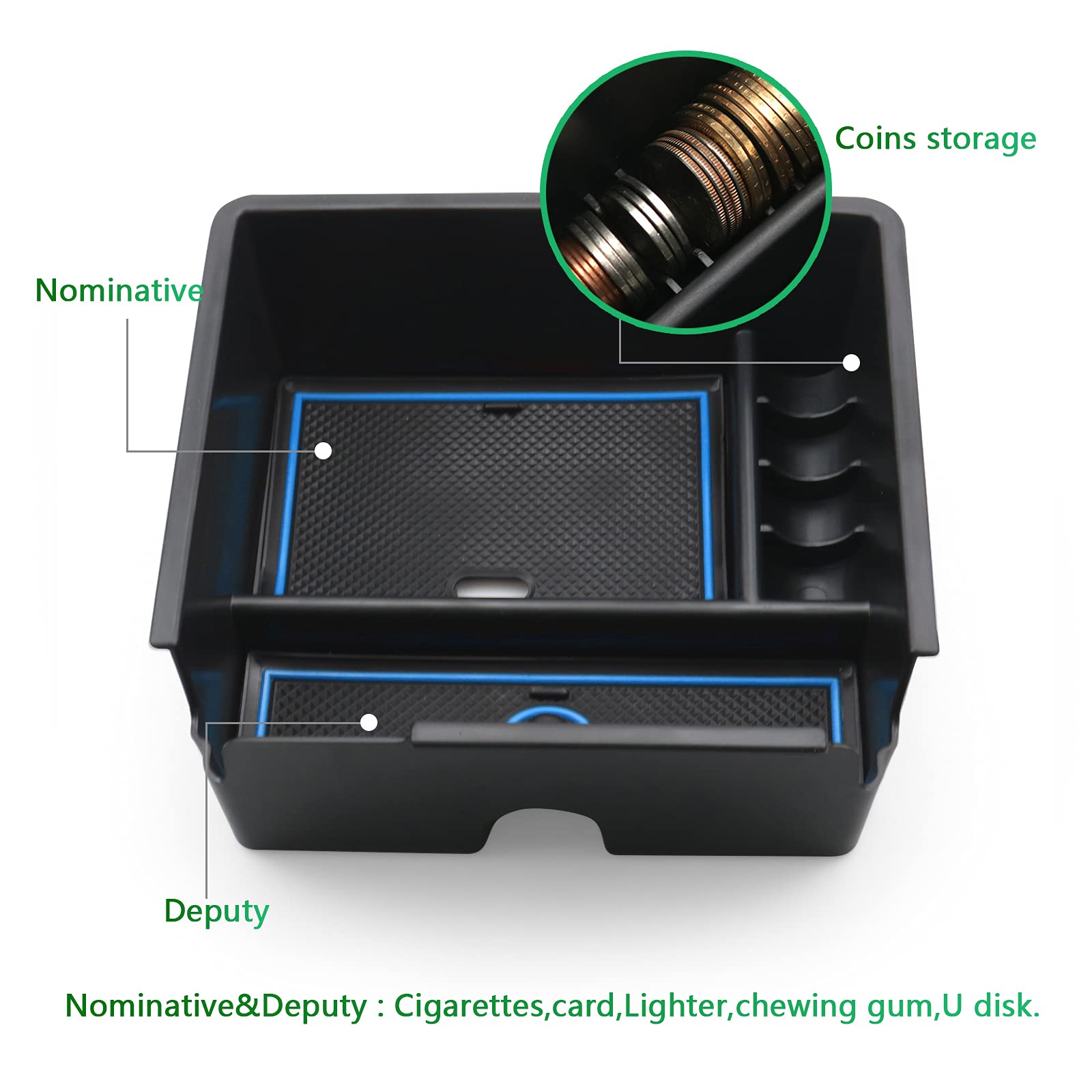 YEE PIN Ranger 2019-2021 Center Console Tray: Modern Sleek Blue Car Console  Organizer with Coin Holder