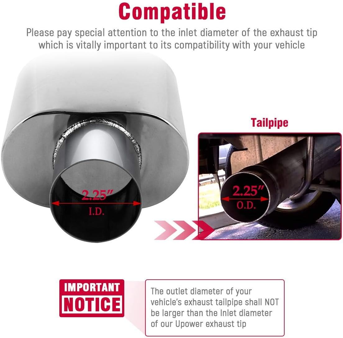 Upower Exhaust Tips 2.25" Inlet 5.5"x3" Outlet 9" Long Stainless Steel Weld-On Rectangle Exhaust Tailpipe Tips
