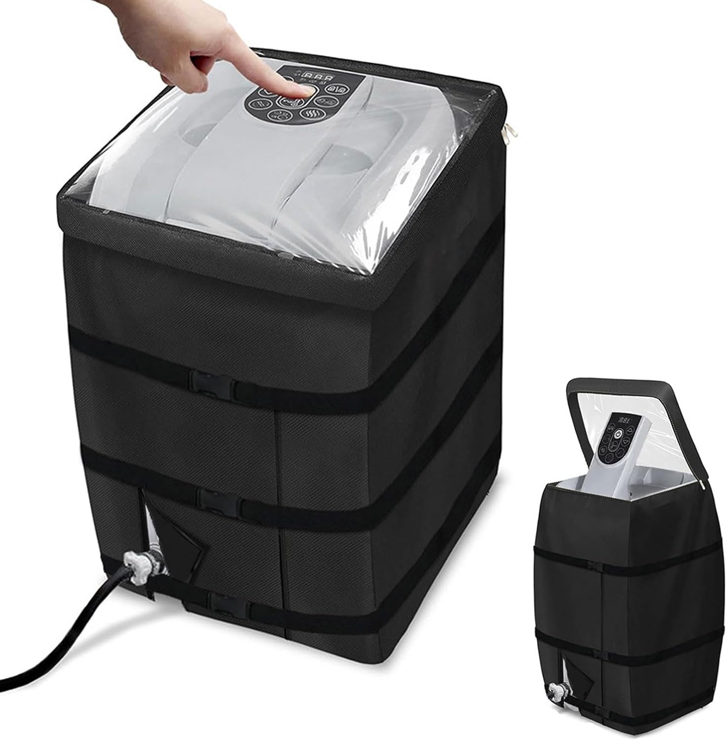 Water Heater Pump Cover Hot Tub Heater Pump Cover with Zipper Opening and Transparent PVC Top Window for Multiple Hot Tub Pumps Black