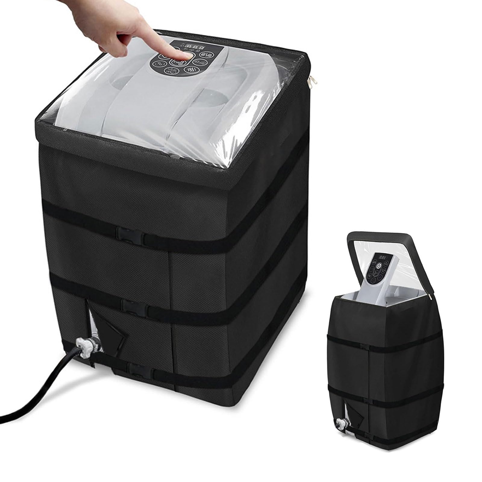 Housse De Chauffage pour Spa, Housse de Pompe de Chauffage avec ouverture à fermeture éclair et dessus en PVC transparent Windo, Imperméable, Aux UV, Abri Pompe Piscine 40 x 37 x 54 cm (Noir)
