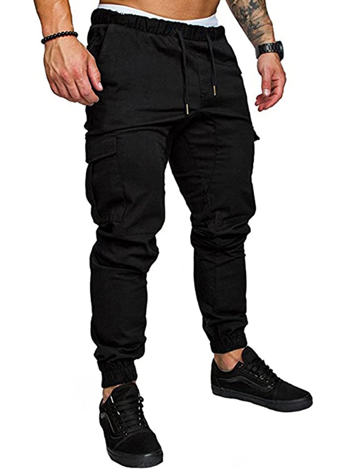 Men's Slim Fit Cargo Joggers Tapered Stretch Drawstring Cotton Pants