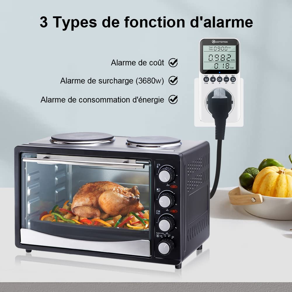 KETOTEK Medidor de corriente 3680 W, contador de corriente para enchufe (enchufe francés)