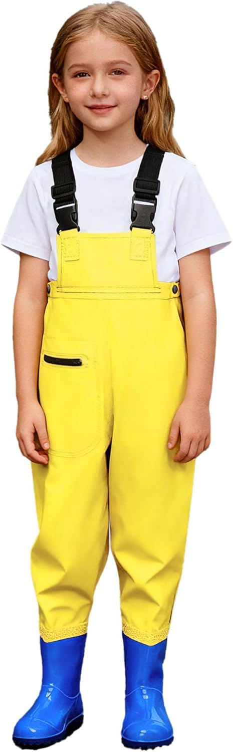 TiaoBug Boys Girls Attached System with Waterproof Trousers Cycling Sky Diving Chest Waders with Boots