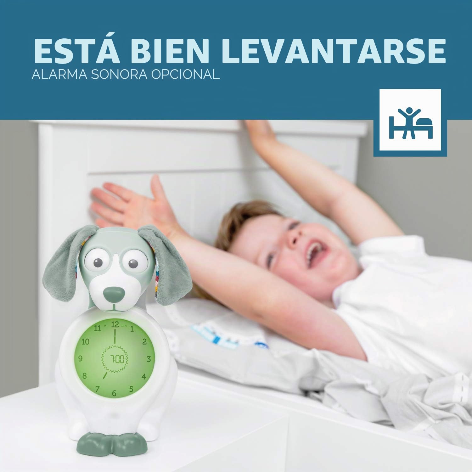 Zazu Kids Davy Dog - Despertador Educativo y Entrenador del sueño para niños, Despertador LED Infantil, sueño Inteligente y Despertar, niñas y niños (Verde)