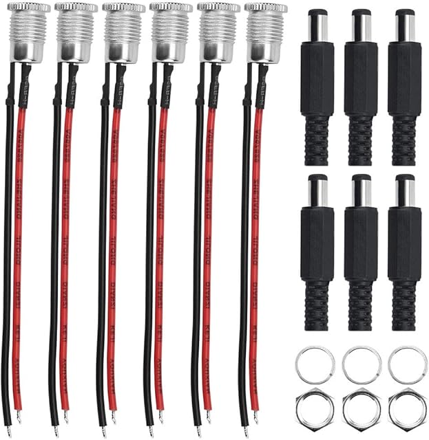 TANCUDER 6 Pairs 5.5 x 2.1 MM 5A 500V DC Power Jack Socket Female Panel Mount Connector DC Socket Threaded Female Mount Connector Adapter with 20AWG Cable & DC Barrel Jack Plug Male, DC-099