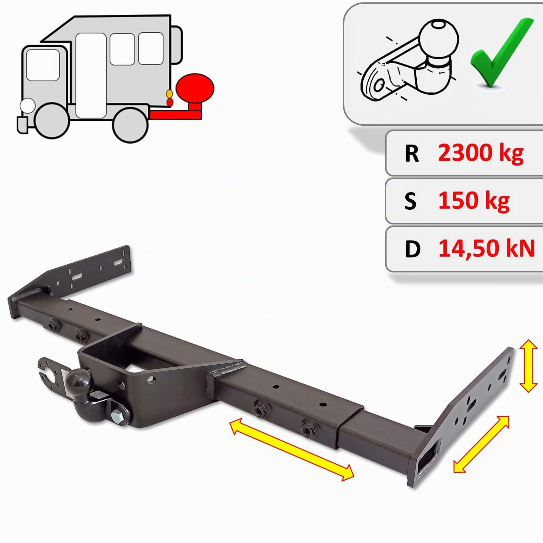 Attelage de remorque universel variable - pour campeur, camping-car, caravane, tombereau, un camione, voiture de livraison (avec kit électrique 7 broches)