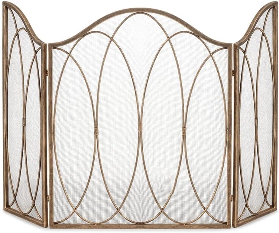Fireplace Screen 3 Panels Spark Protection Cover Indoor and Outdoor Freestanding Spark Screen Family Fireplace Decorative Fireplace Spark Guard Fire Place Assecorie (Gold)