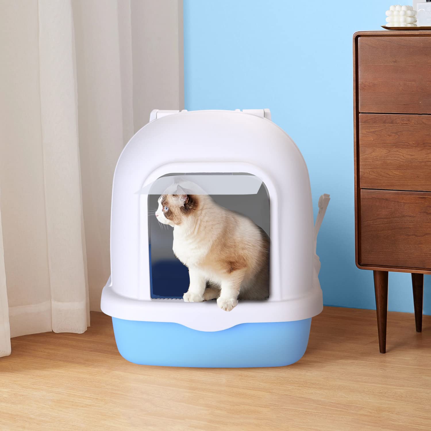 Nobleza - Inodoro para Gatos con Abertura Frontal y Pala, Caja de Arena Cubierta Desmontable, Arenero Grande, Azul 54 * 41 * 45 CM