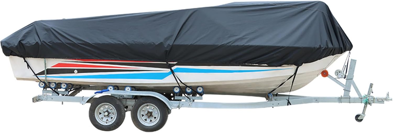 GXYWADY 17-19FT Black Heavy Duty 210D Boat Cover Replacement for Trailerable Fishing Bass V-Hull Tri-Hull Runabouts