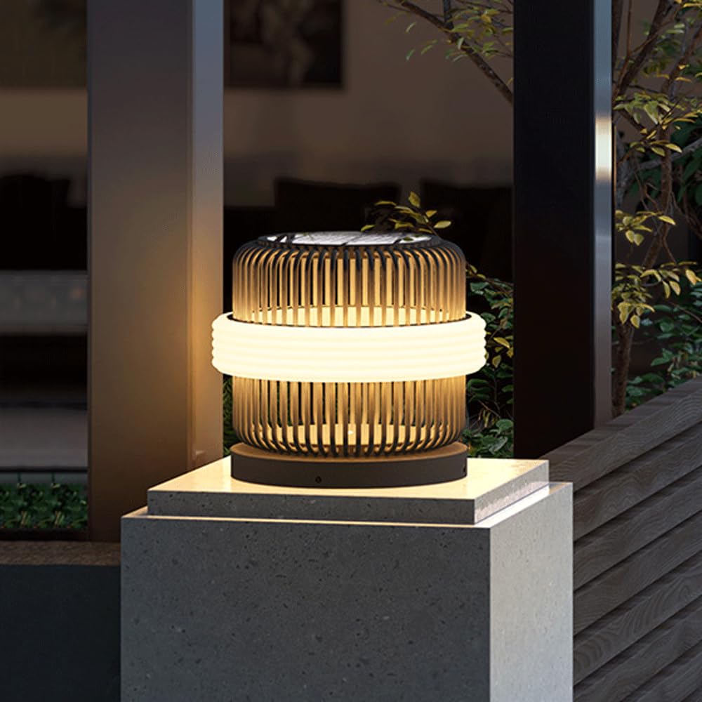 HZWJIA Solar Pillar Lamp Outdoor Luxury LED Fence Deck Post Cap Lamp Black Outdoor Lighting Solar Pillar Lamp IP65 Waterproof Pillar Head Lamp For Villa Courtyard Garden Pillar Lamp Side Length 11.8cm