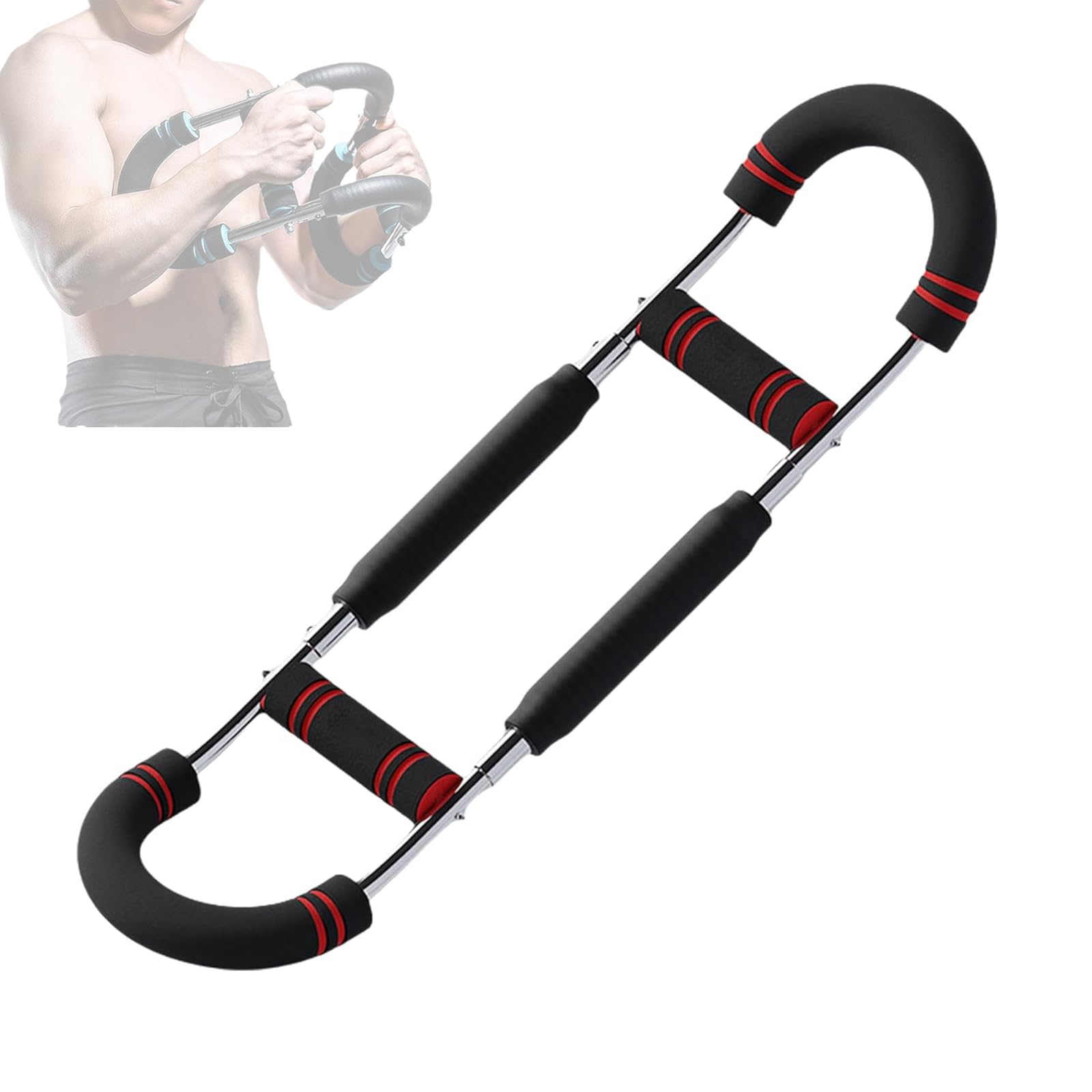Saker Twister Arm Trainer - Adjustable Forearm Strengthener & Boxing Forearm Trainer for Men, Chest Exerciser for Muscle Building, Portable Power Twister Bar with 3 Resistance Levels (RED)