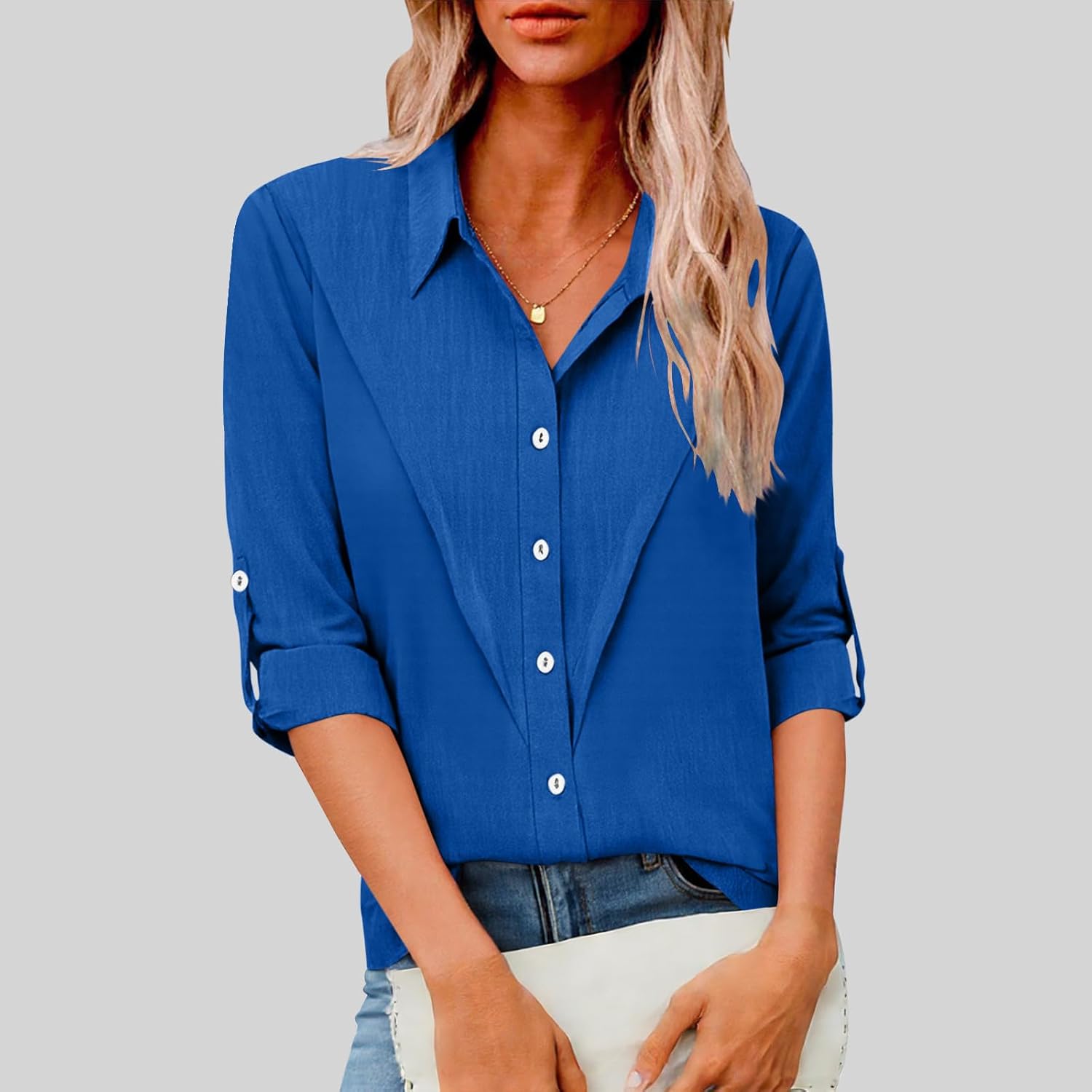 Linen Button Down Shirt Women Dressy Casual Loose Long Sleeve Blouses Summer Turndown Collar Work Shirt Tops
