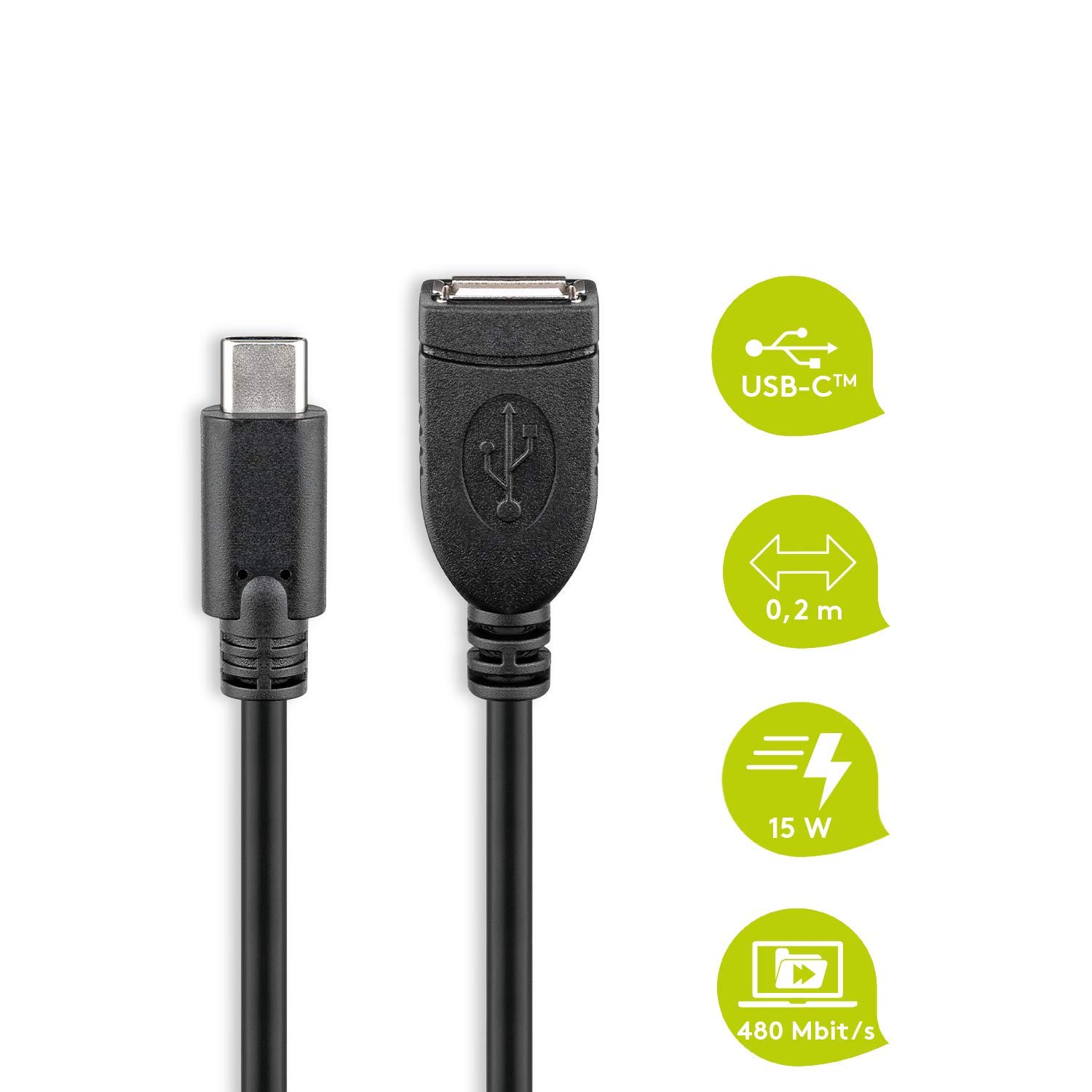 goobay 55470 USB-C to USB 2.0 A extension cable - allows you to connect a USB A cable to the USB-C socket of your device, 0.2 m - Image 3