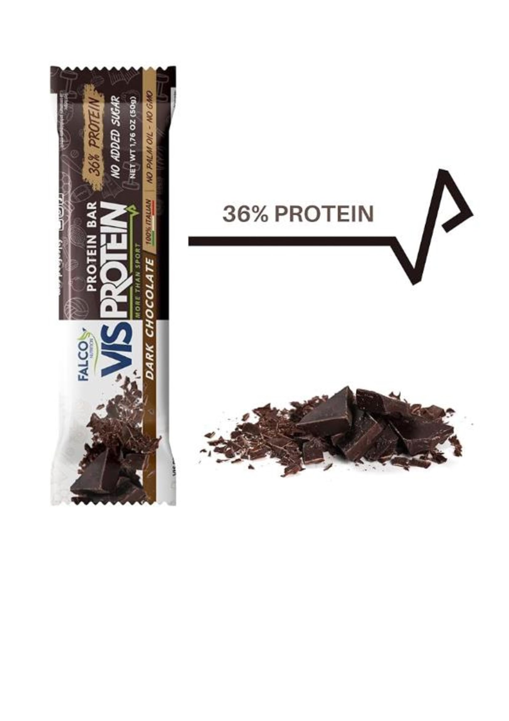 Falco Advanced Nutrition | VIS PROTEIN (12x50g) | Barretta Proteica Whey al 36% in finissimo cioccolato, prodotto 100% naturale e Made in Italy. More Than Sport (fondente)