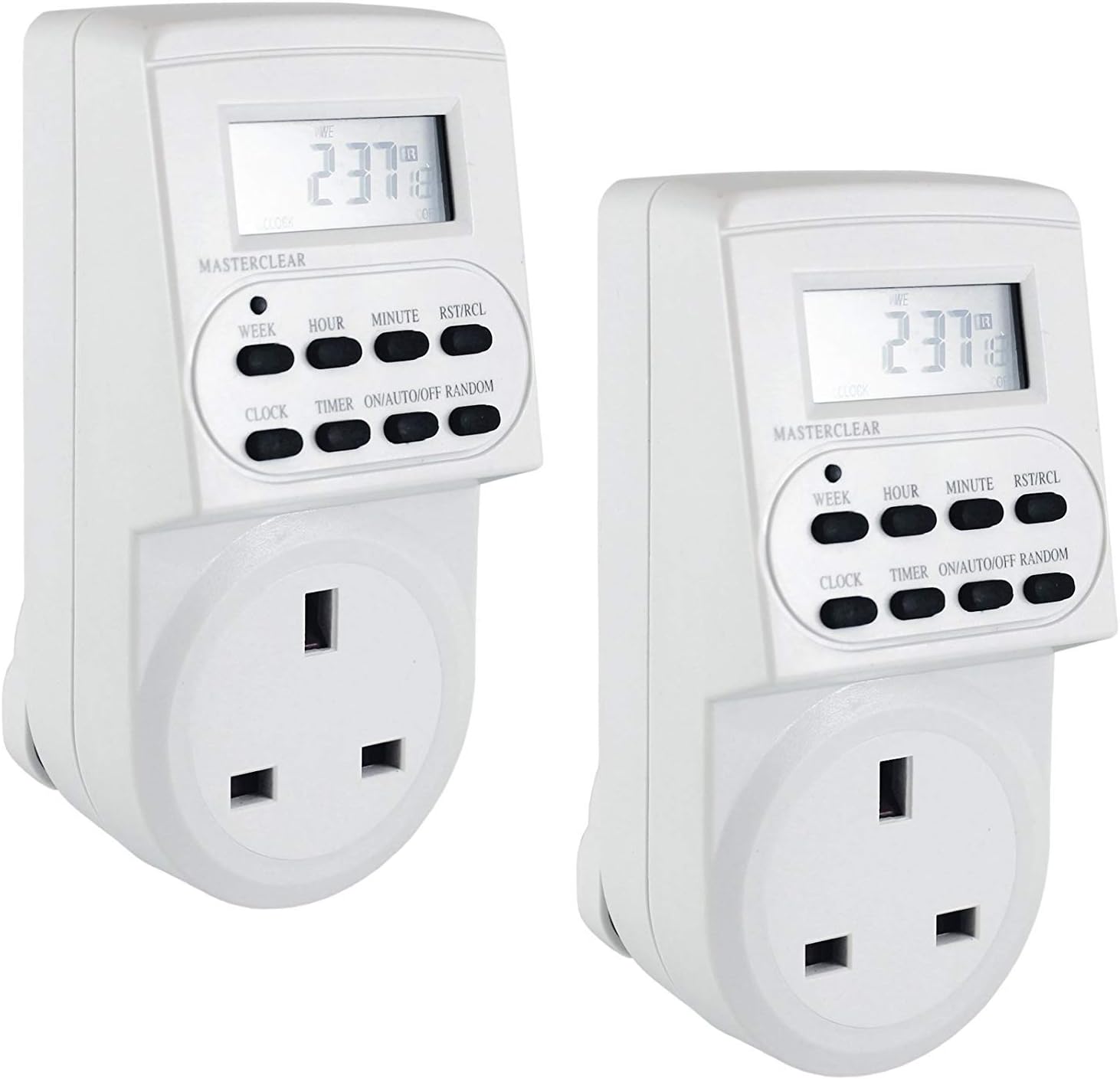 Vermatik AMOS Plug Switch 12/24 Hour 7 Day Socket Programmable Mains LCD Display UK 3 Pin Wall Plug In Electronic AM/PM 12hr / 24hr Time Clock Energy Saver Power Controller Home Security (4 Pack)