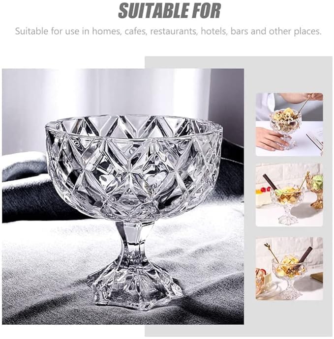 Image of PrimeWorld 300ML Diamond Design Ice Cream Glass Cups - Elegant Dessert Bowls for Ice Cream, Pudding, Milkshake, Fruits & Sweets - Perfect for Home, Restaurants & Parties - Dishwasher Safe (Set of 4)