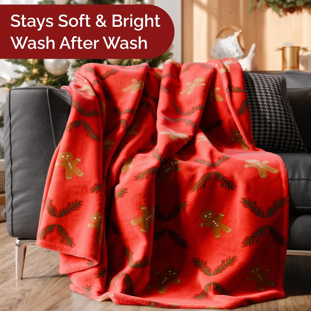 Ultra Soft Fleece Blanket Throw Size - Christmas Flannel Fleece Luxury Throw Blanket - Lightweight Throw for Couch, Bed, Chair - Warm & Breathable - Cozy Microplush Bedding - Gingerbread Man - Image 4