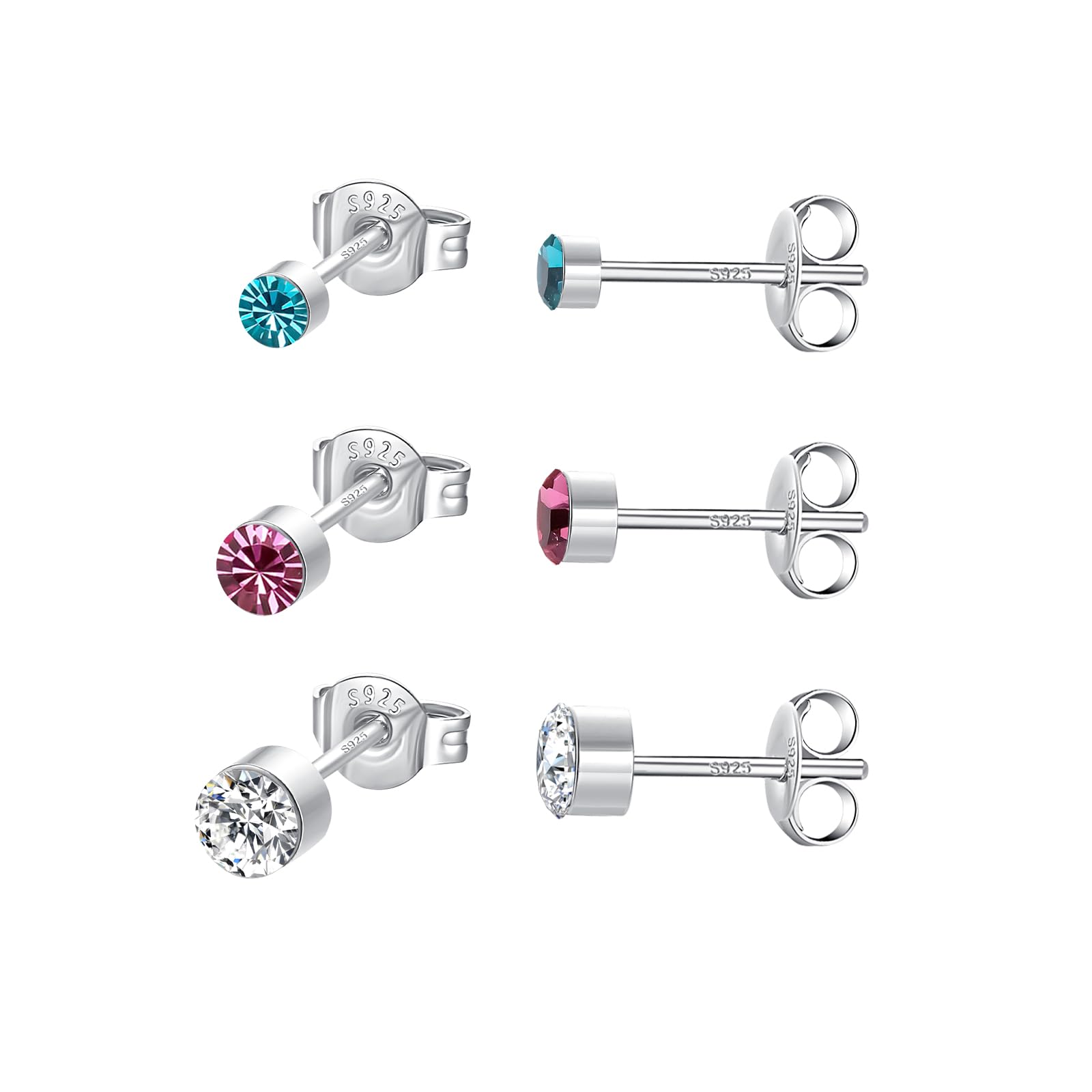 HUABOLA CALYN Silber Ohrstecker für Frauen, 925 Sterling Silber Ohrstecker Set, Hypoallergen Kleine Schlafknorpel Studs, AAAAA Clean Cubic Zirkonia Ohrstecker