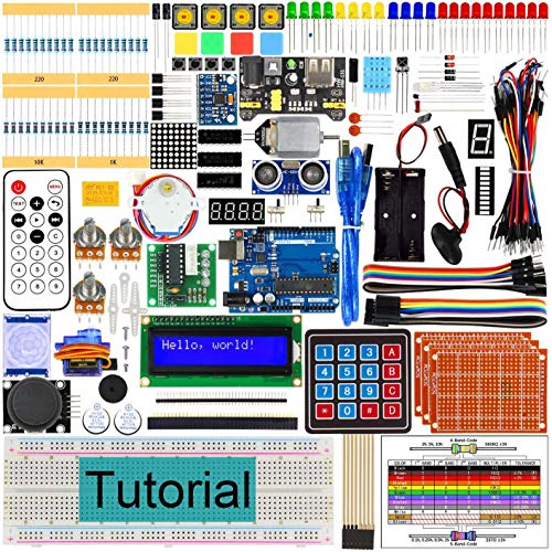 Docreate Ultimate Starter Kit with Development Board, 260 Pages Detailed Tutorial, 217 Items, 51 Projects, Solderless Breadboard