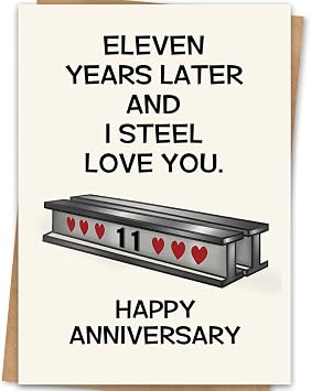 Funny 11th Anniversary Card Gifts for Him Her,Steel 11 Year Anniversary Pun Wedding Card for Husband Wife