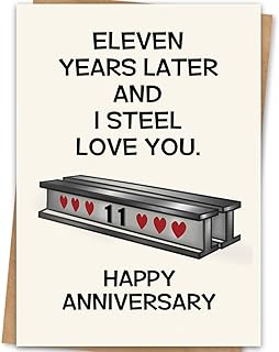 Funny 11th Anniversary Card Gifts for Him Her,Steel 11 Year Anniversary Pun Wedding Card for Husband Wife