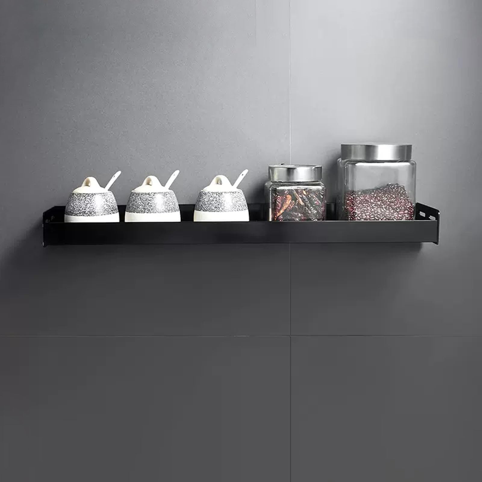 Eujgoov Étagère à épices Murale de 60 Cm, Organiseur Amovible en Aluminium pour Cuisine et Salle de Bain, Solution de Rangement élégante pour épices et Assaisonnements (BLACK)