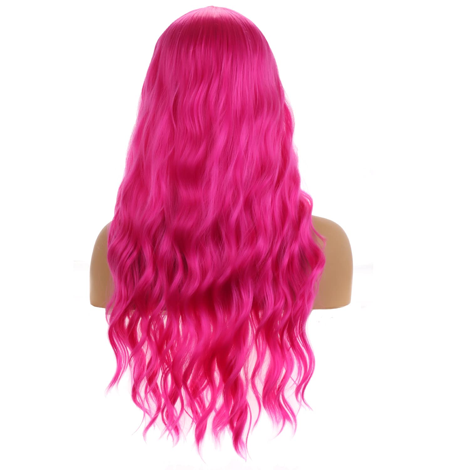 Amazon.com : BERON Hot Pink Wig Long Curly Wig Hot Pink Wavy  display picture 3