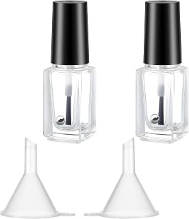 2 Pcs Empty Nail Polish Bottles with Brush Clear Nail Polishes Containers Empty Fingernail Polish Bottles Small 5ML Glass Bottle with Cap Funnel Mixing Balls Glass Rectangle for Nails Art Samples