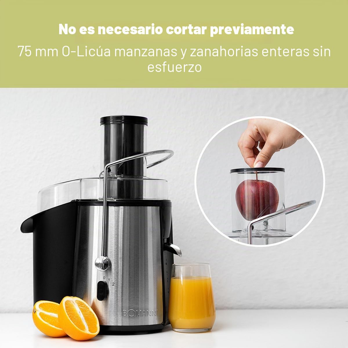BOMANN AE1917CB - Exprimidor profesional - 1000 Watts - Capacidad del depósito: 2 Litros - Chimenea de llenado extra grande - Negro/Plata