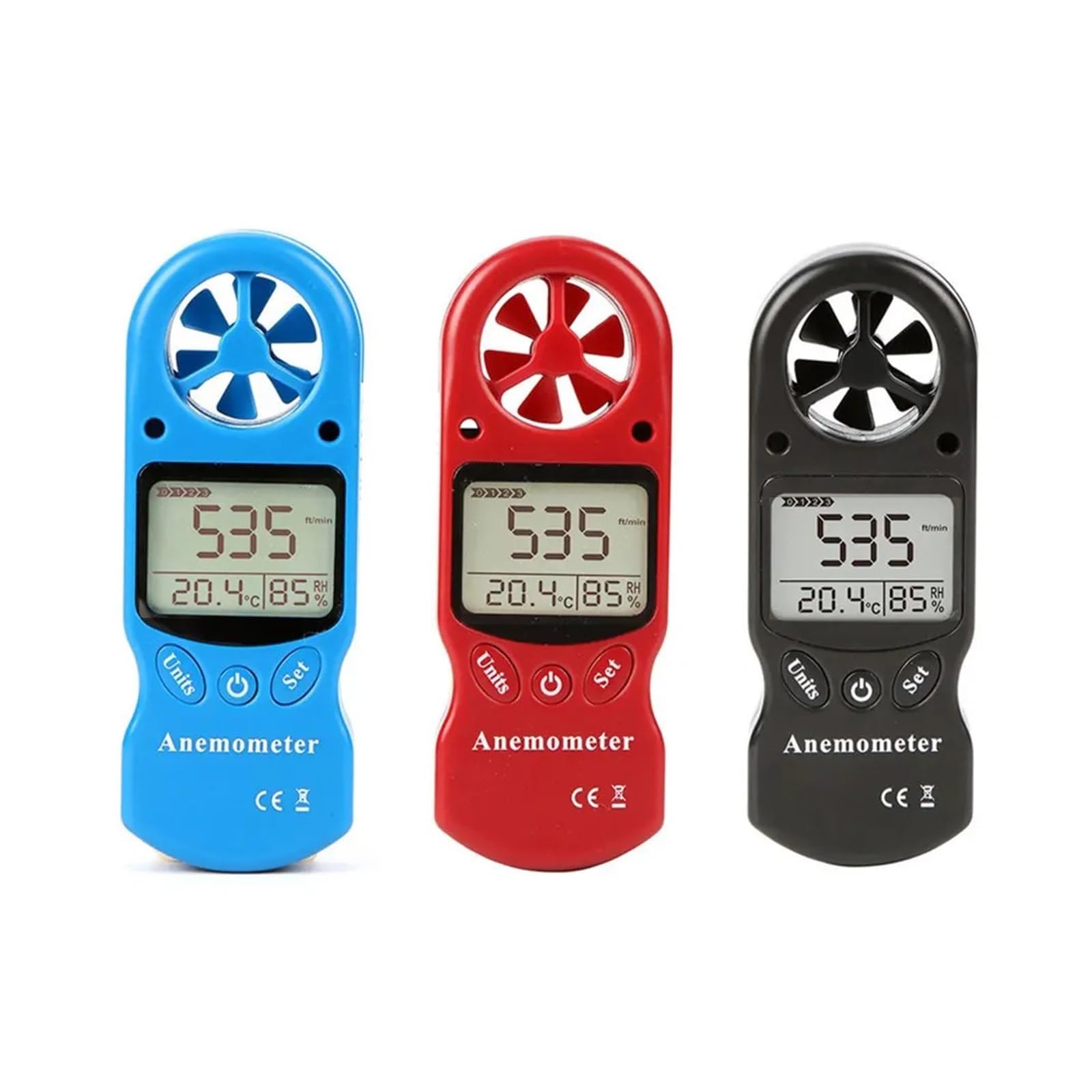 TL-300 Mini-Mehrzweck-Anemometer, digitales Anemometer, LCD-Windgeschwindigkeits-, Temperatur- und Luftfeuchtigkeitsmesser mit Hygrometer-Thermometer(Blue)