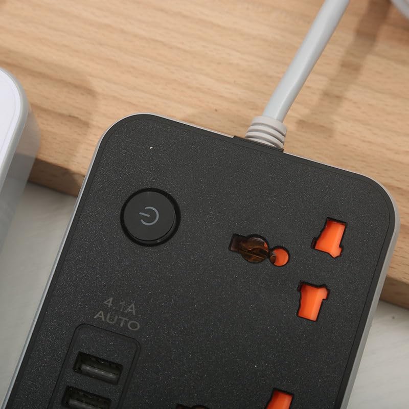 Image of Extension Board, Power Strip with 6 USB Ports and 3 Universal Socket, 2500W 10A Extension Cord, 3-Pin Surge Protector Power Strip for Home, Office, Computer, Mobile Charging (White-Z64)
