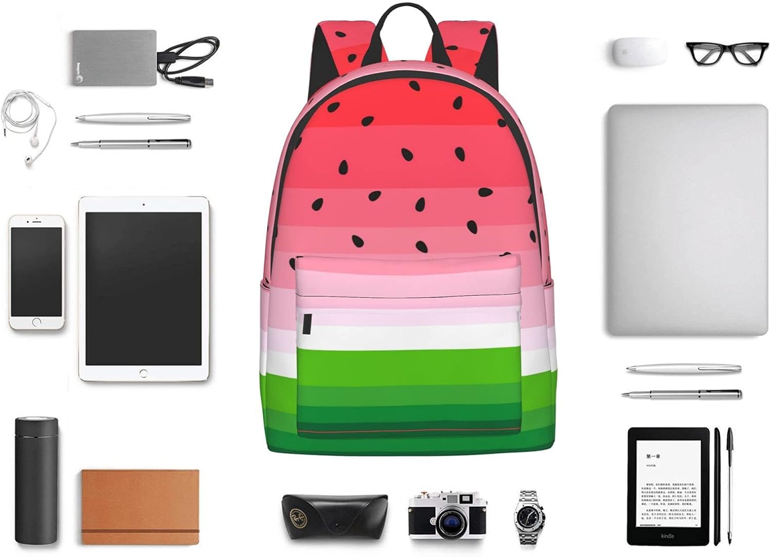 16 inch backpack Funny Watermelon with Seeds Laptop Backpack Full Print School Bookbag Shoulder Bag for Travel Daypack