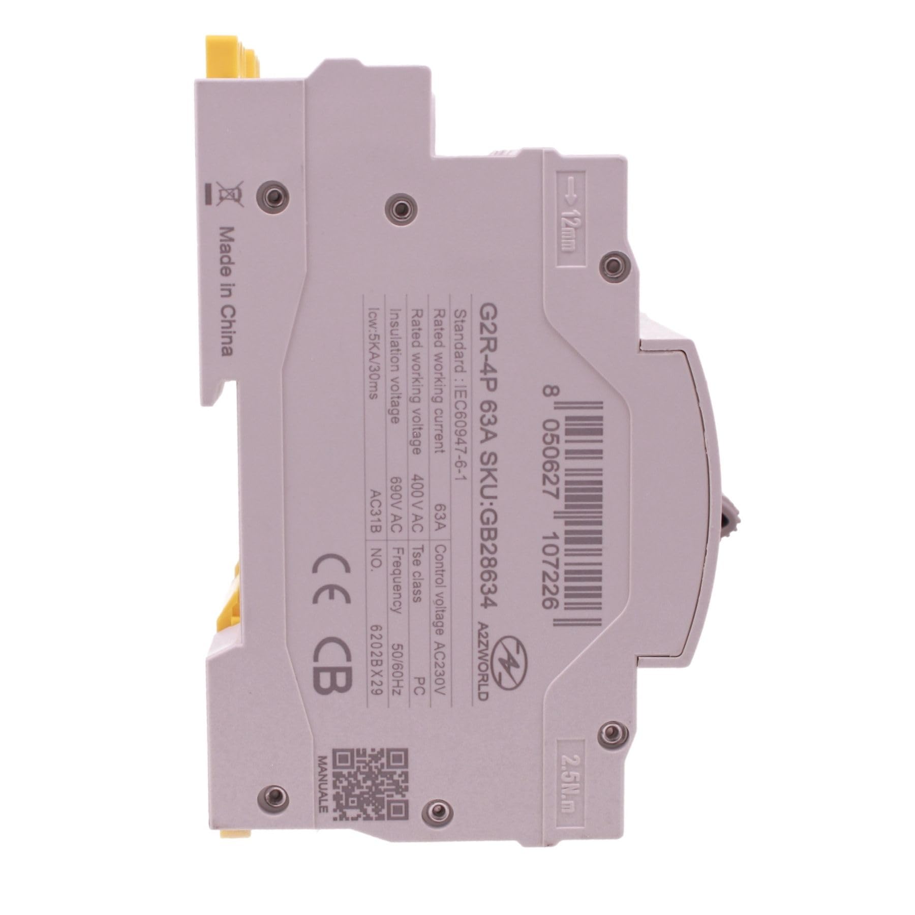A2ZWORLD Interruttore di Trasferimento Automatico, ATS Modulare 4P AC400V 63A, Commutatore di Trasferimento Automatico Fotovoltaico, Occupa 4 Moduli Barra DIN