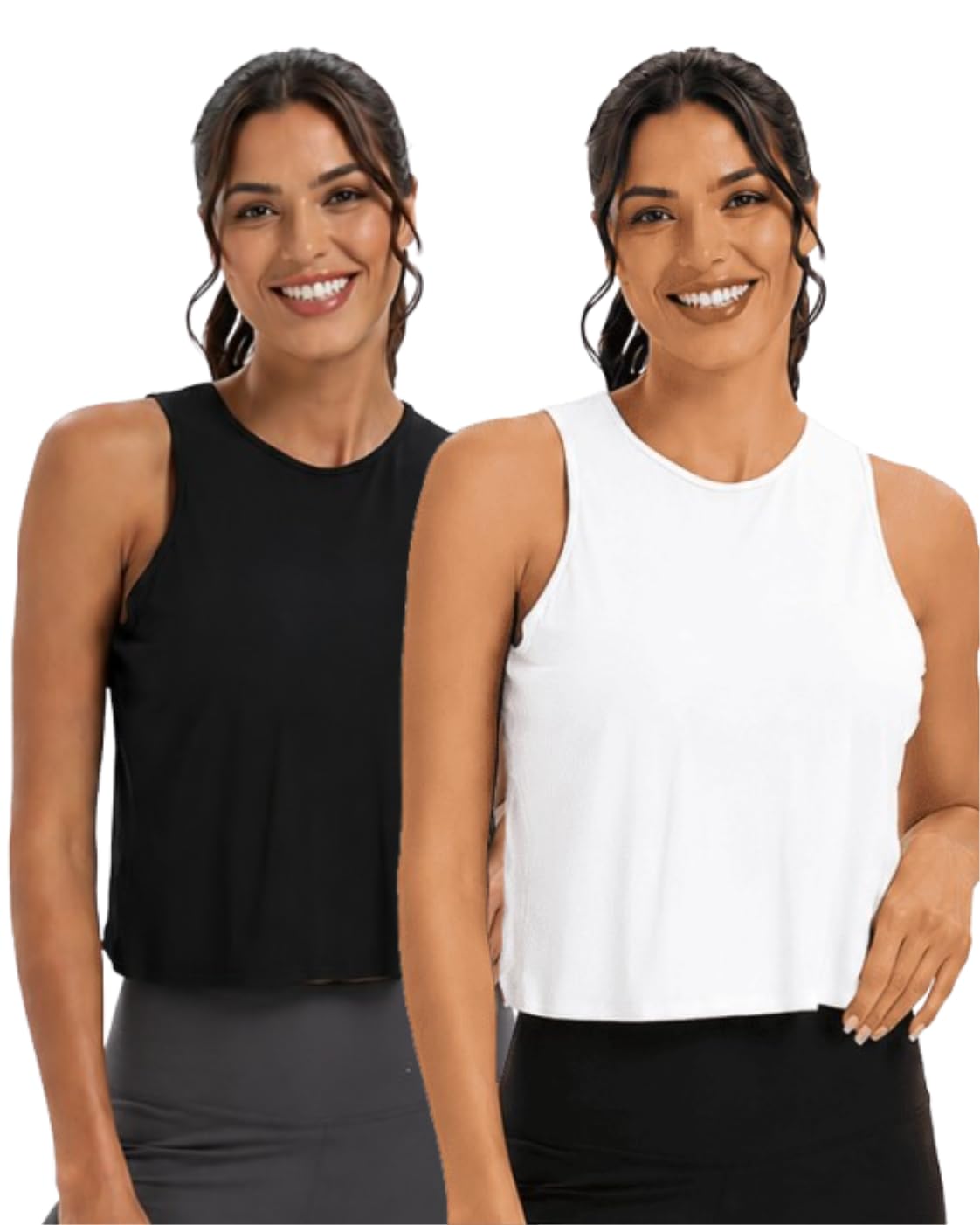 KIKWIT Workout Tops for Women Cropped Open Back Sleeveless Tank Tops Athletic Gym Yoga Shirts Loose Fit (Pack of 2)