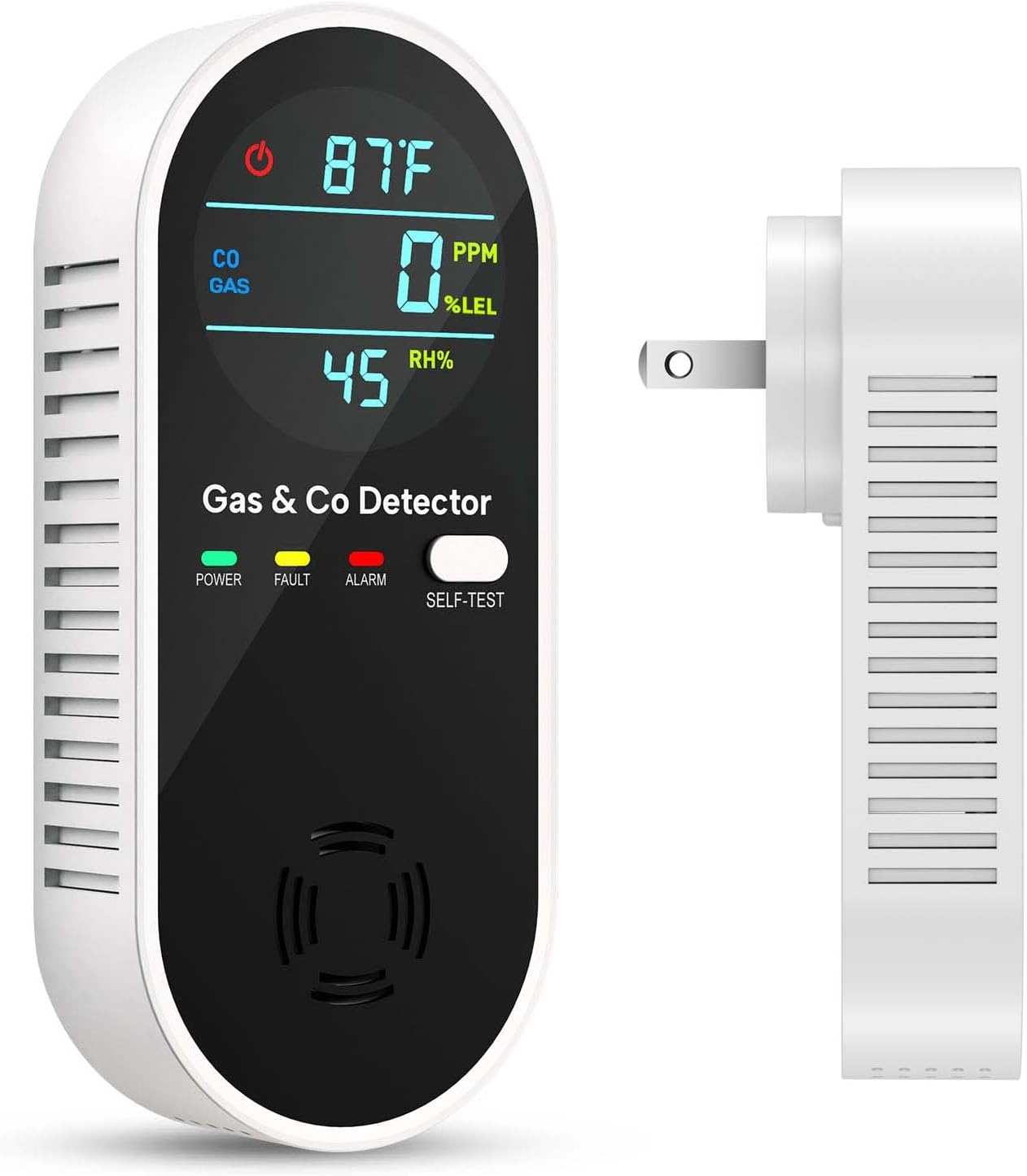 4-in-1 Upgraded Natural Gas Leak Detector and Carbon Monoxide Detectors, Dual Sensor Gas Leak Detector & Carbon Monoxide Detectors Plug in (Temperature & Humidity) for Home, RV (Black)