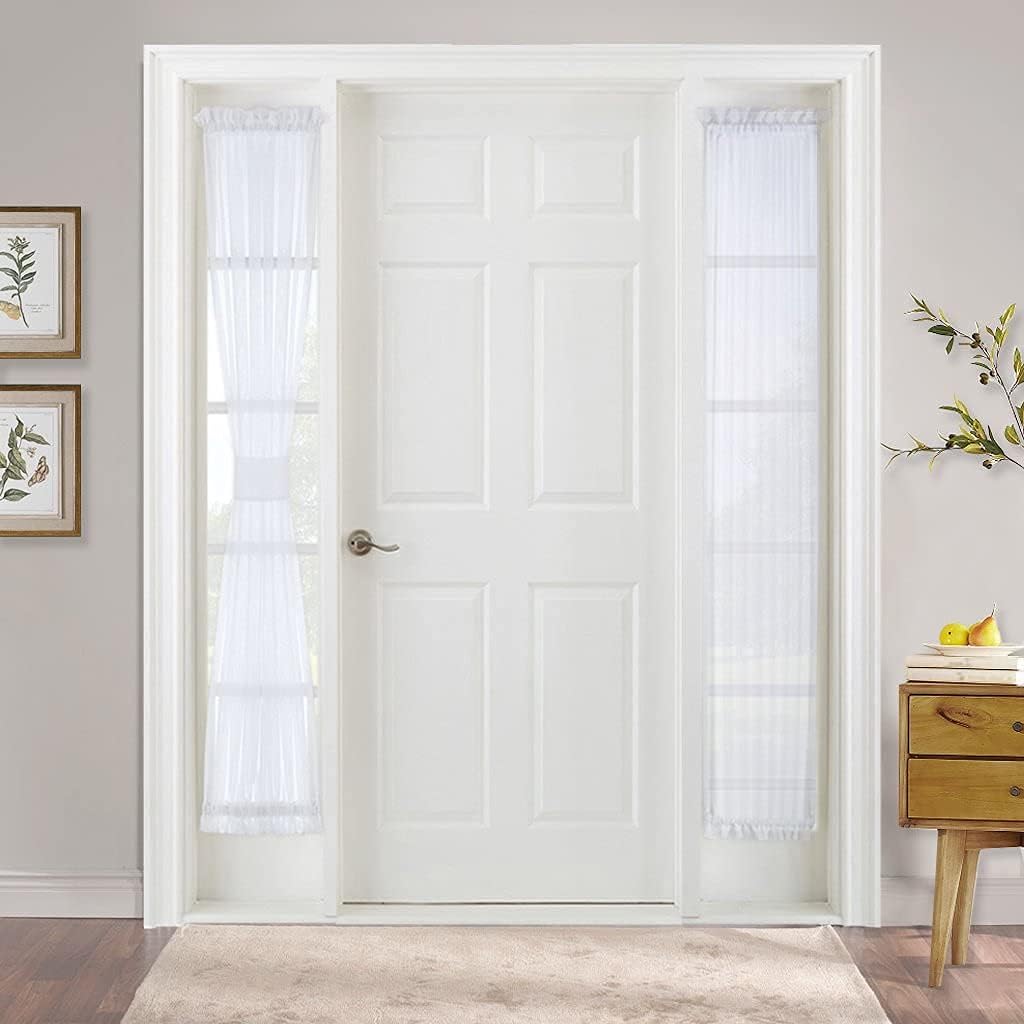 PONY DANCE Sidelight Panel Curtains - Sheer Front Door Window Curtain Blinds Set Voile Drapes for French Patio Glass Door with Bonus Tiebacks, 30 Wide and 72 inches Long, White, Set of 2