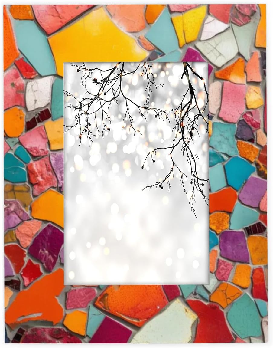 11x14 Wooden Picture Frame Fits Display 8x10 or 11x14 Photos Frame for Display Desktop or Wall Home Decor Picture, Colorful Mosaic Tiles