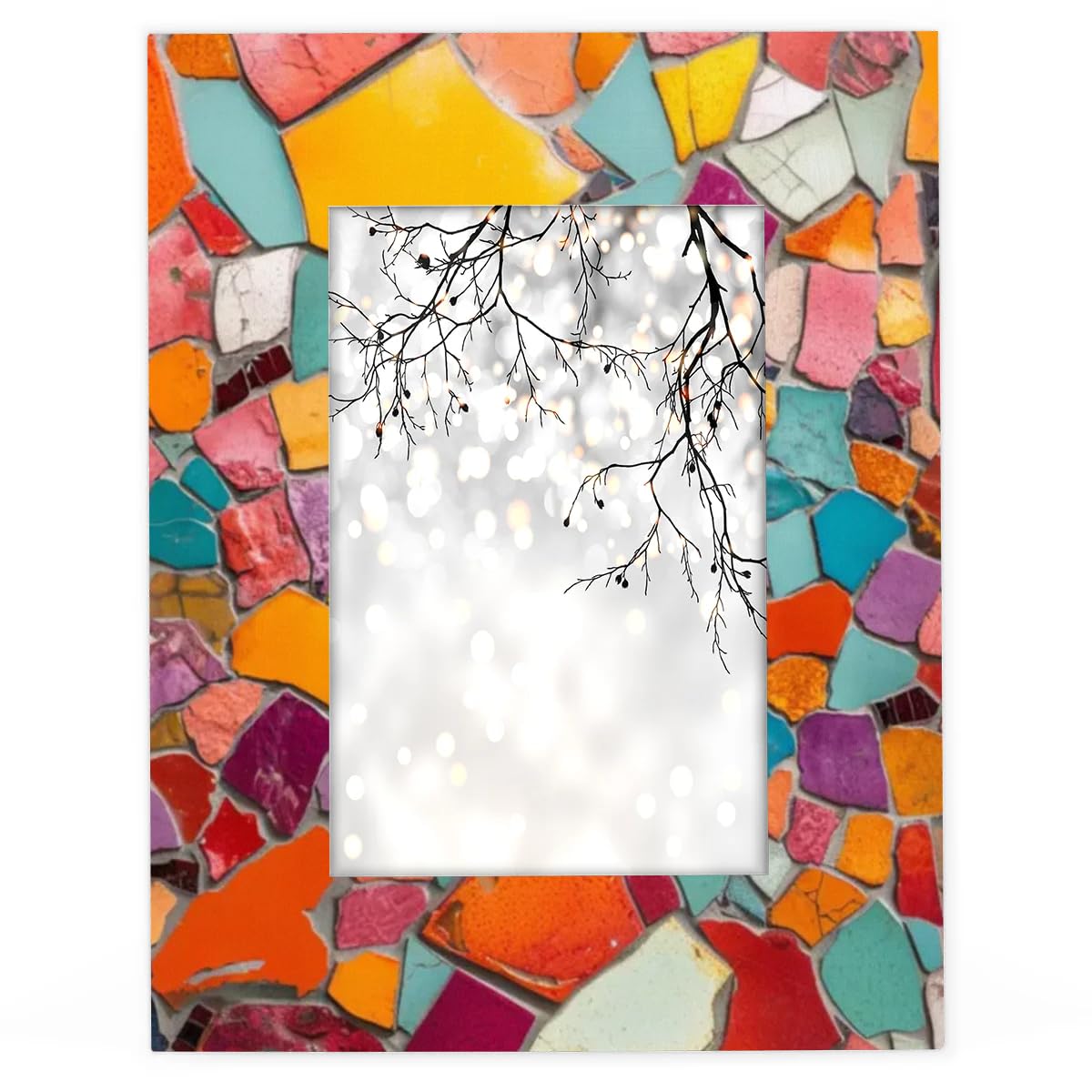 Ourtheme 8x10 Wooden Picture Frame Fits Display 5x7 or 8x10 Photos Frame for Display Desktop or Wall Home Decor Picture, Colorful Mosaic Tiles