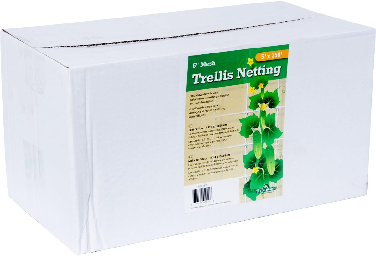 Hydrofarm HGN350R 6" Mesh, Woven, 5' x 350' Trellis Netting, White