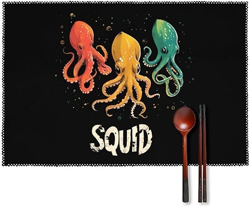 Squid Squad Placemats Set of 6 Resistant Table Mats Washable Place Mats for Dinner Party Table Decoration