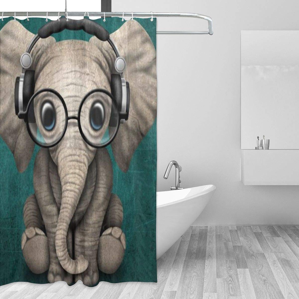 Amazon Com Chhcac Bathroom Decoration Dj Glasses Elephant Cozy Lovely Shower Curtain Decor Kitchen Dining