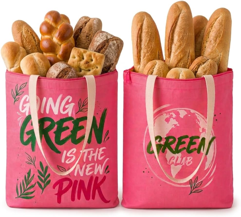 2-Pack XL Beeswax Bread Bags for Sourdough with Zipper and Carry Handles, Reusable Waxed Cotton Linen Storage for Homemade Artisan Loaves, Boules, Bagels and Baked Goods, 13 x 17 Inch, Pink