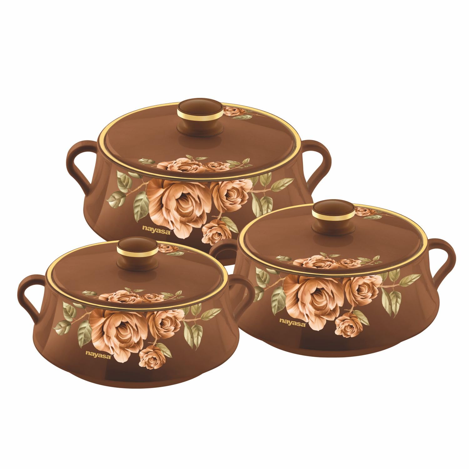 Nayasa Lorenzo Casserole Gift Set (1000, 1500, 2000 ML) | Thermoware Insulated Casserole with Stainless Steel Inner | Elegant Design | Serveware | Side Handles | Easy to Carry | Brown (B0BR3G4HKZ) Amazon Price History, Amazon Price Tracker